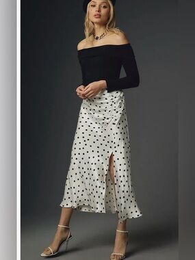 Anthropologie Maeve Mel Polka Dot Ruched Slip Skirt small